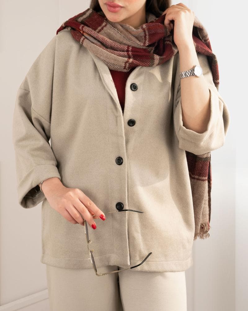 پالتو فوتر باکسی استخونی کد 25712