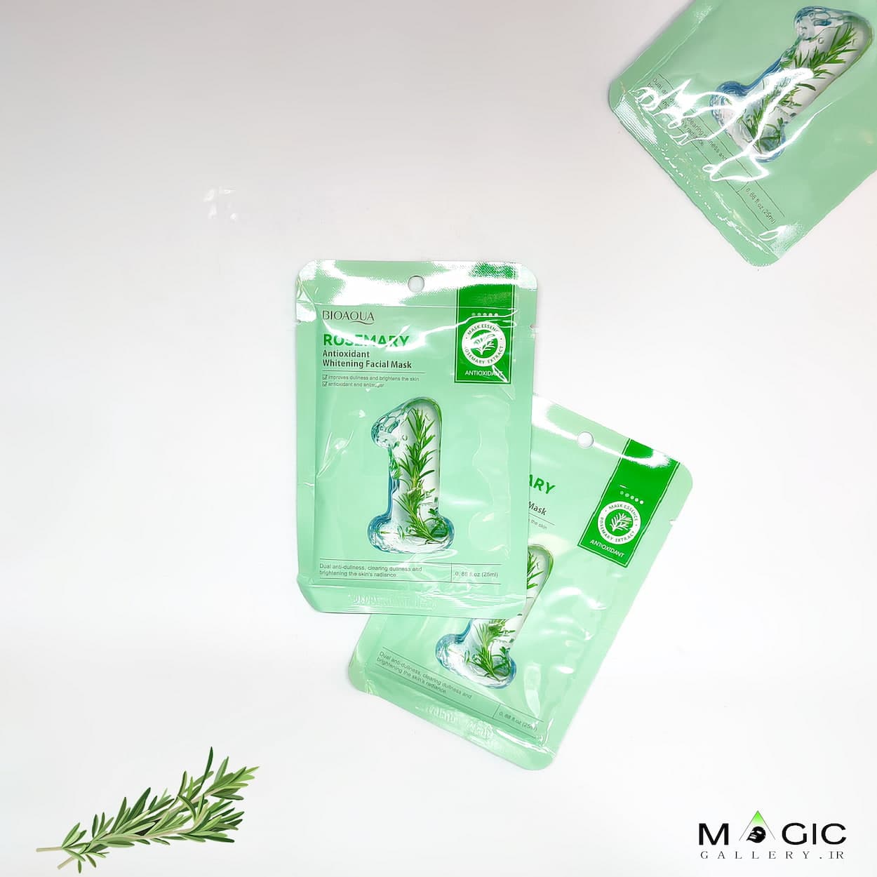 ماسک ورقه‌ای رزماری بیوآکوا مدل Antioxidant Whitening | آبرسان، ضدلک و شاداب‌کننده پوست