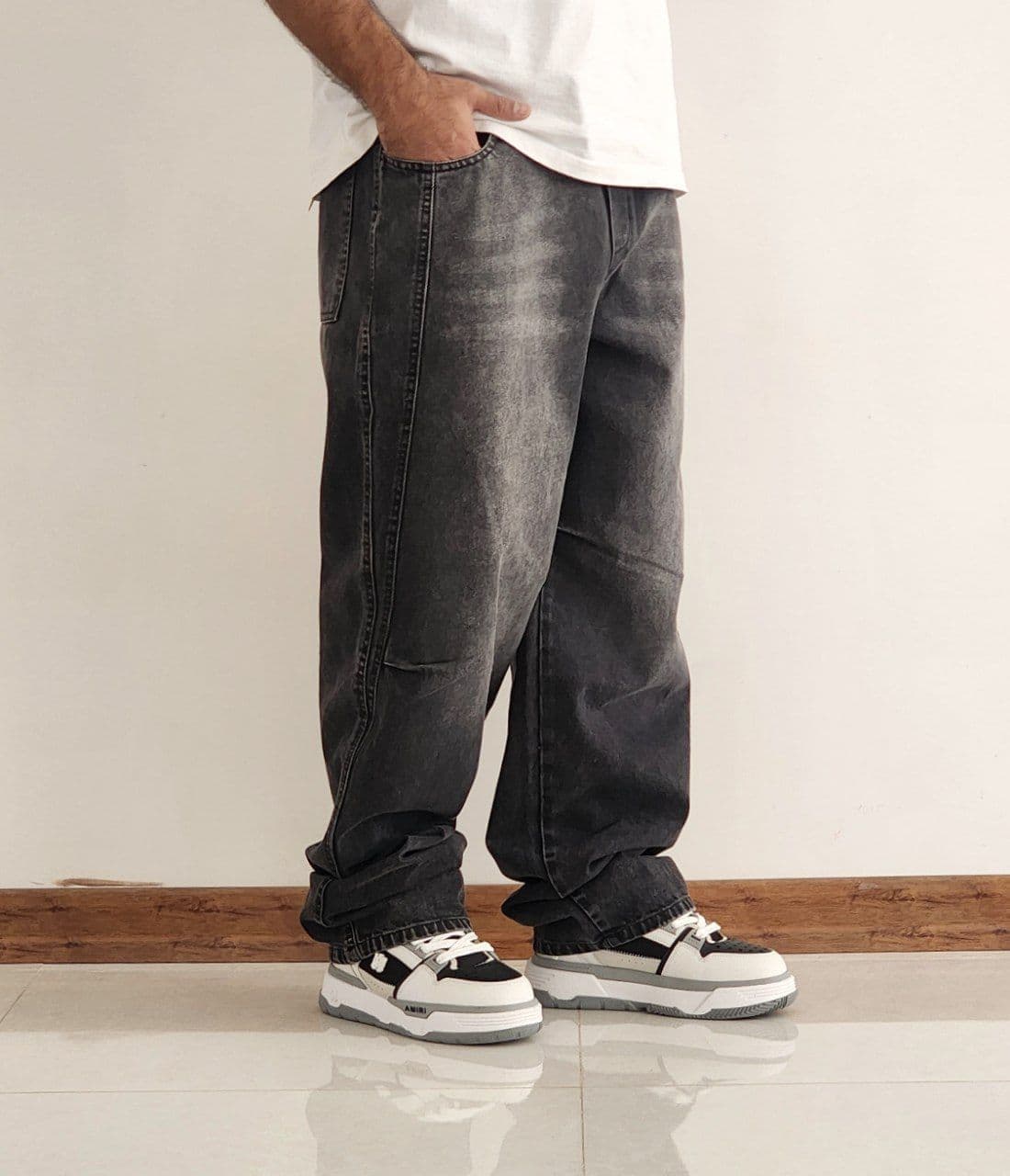 شلوار بگ بالنی جین زغالی کد 2427