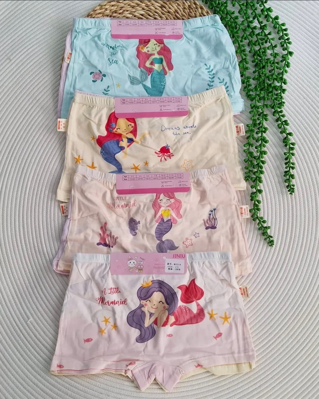 پک دو عددی شورت پادار نخ پنبه وارداتی دخترانه طرح پری دریایی