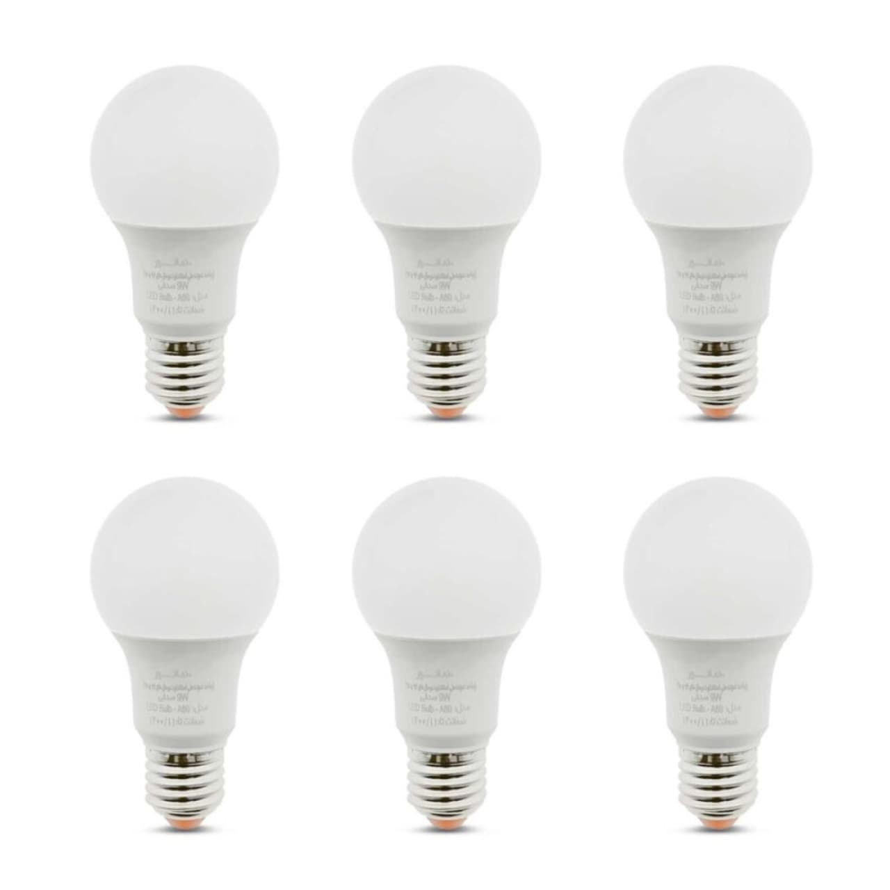 لامپ ال ای دی حبابی 9 وات نمانور مدل A60 پایه E27 مجوعه 6 عددی