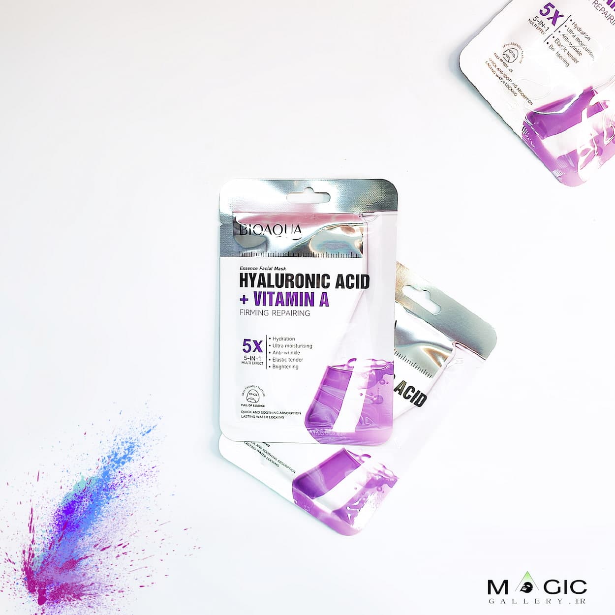 ماسک ورقه‌ای هیالورونیک اسید و ویتامین A بیوآکوا | آبرسان و ضدچروک قوی پوست