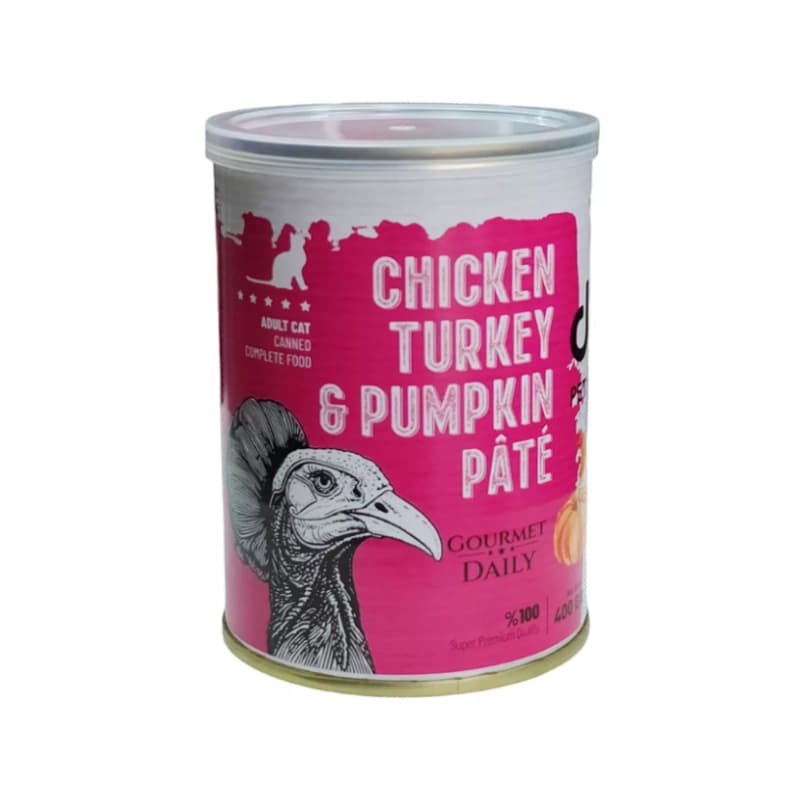 کنسرو غذای گربه دی پی اس مدل پته با طعم گوشت مرغ و بوقلمون و کدو حلوایی وزن 800 گرم