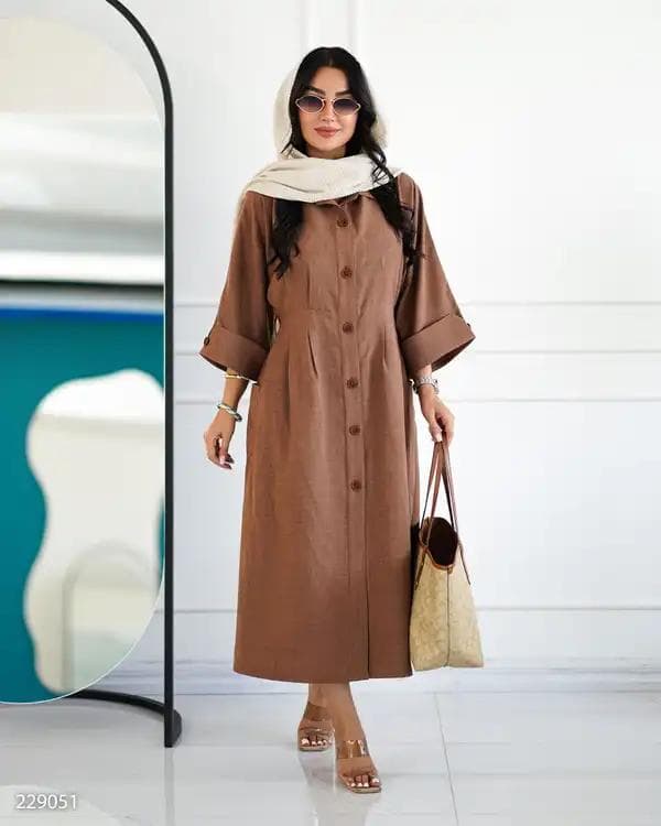 مانتو بلند زنانه دارچینی مدل باتیس السانا Elsana کد 2290