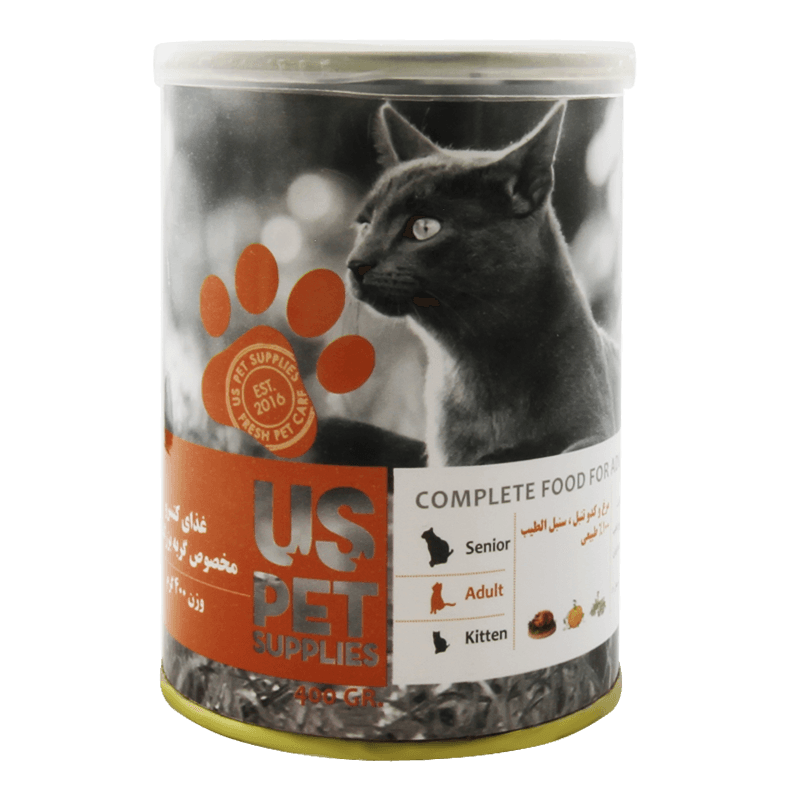 کنسرو غذای گربه یو اس پت مدل مرغ و کدو حلوایی و کت نیپ وزن 400 گرم