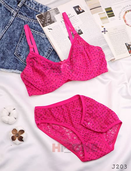 ست لباس زیر مدل نسیم (سرخابی خال مشکی)