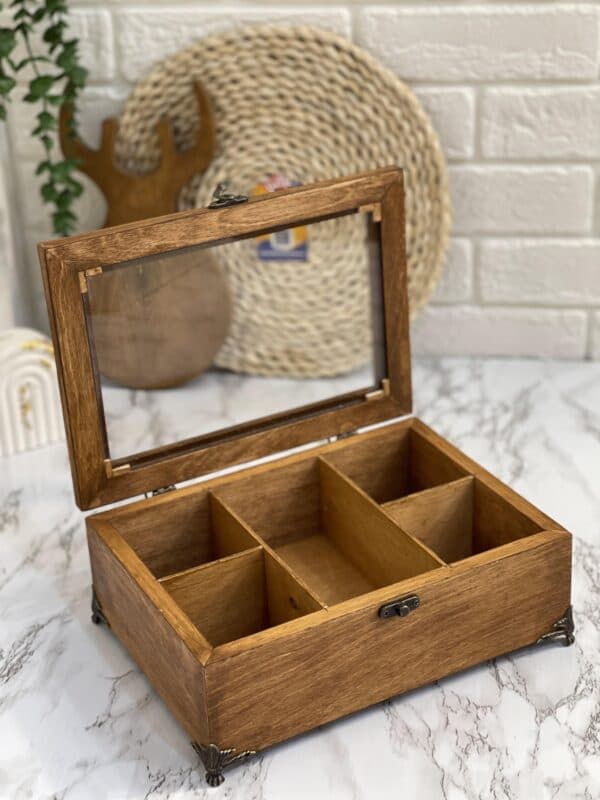 جعبه تی بگ(تی باکس) 5 خانه پایه دار چوب روسی پلای وود سفارشی بسیار باکیفیت