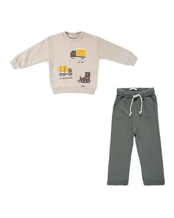 ست بلوز و شلوار پسرانه کرم سبز فیورلا Fiorella مدل بیلدر کد 35550