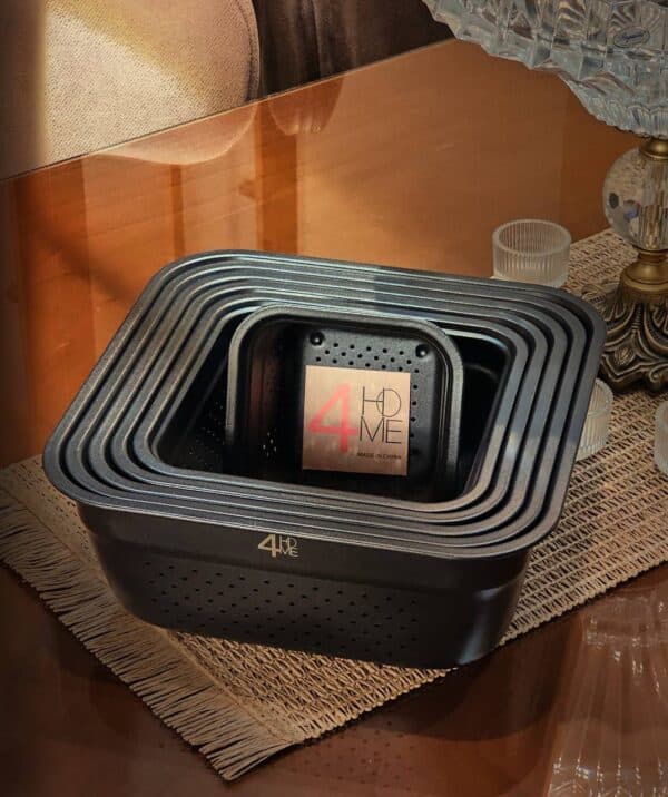 آبکش استیل مربع برند 4HOME رنگ کوره ای مشکی در 6 سایز