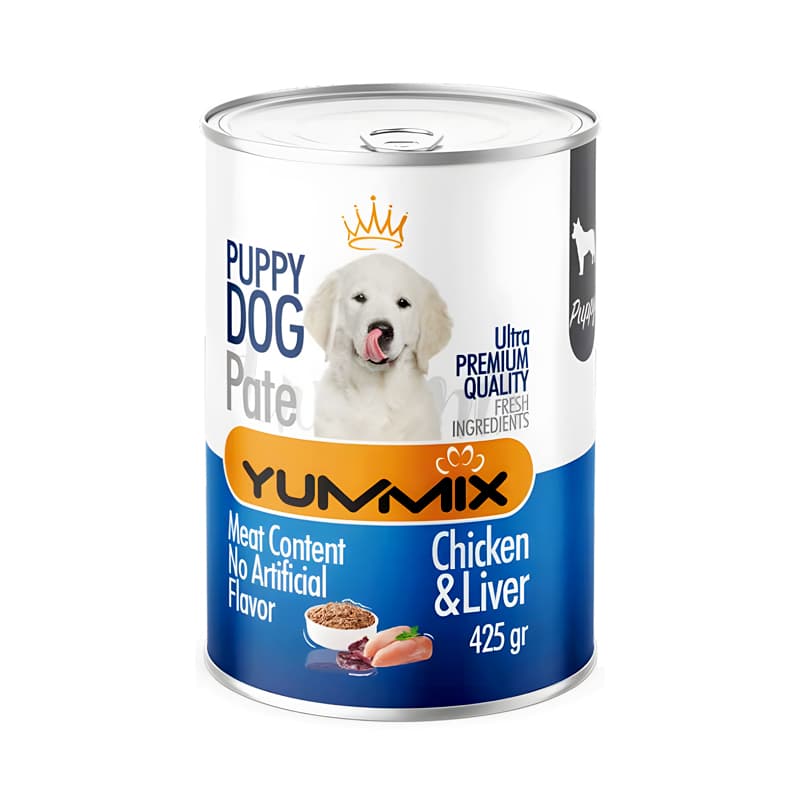 کنسرو توله سگ یامیکس مدل پته با مرغ و جگر وزن 425 گرم