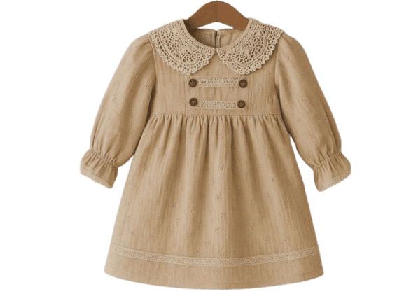 پیراهن خامه دوزی شده نوزادی رنگ کرم