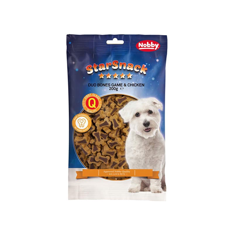 تشویقی سگ نوبی مدل استخوانی دو رنگ وزن 200 گرم
