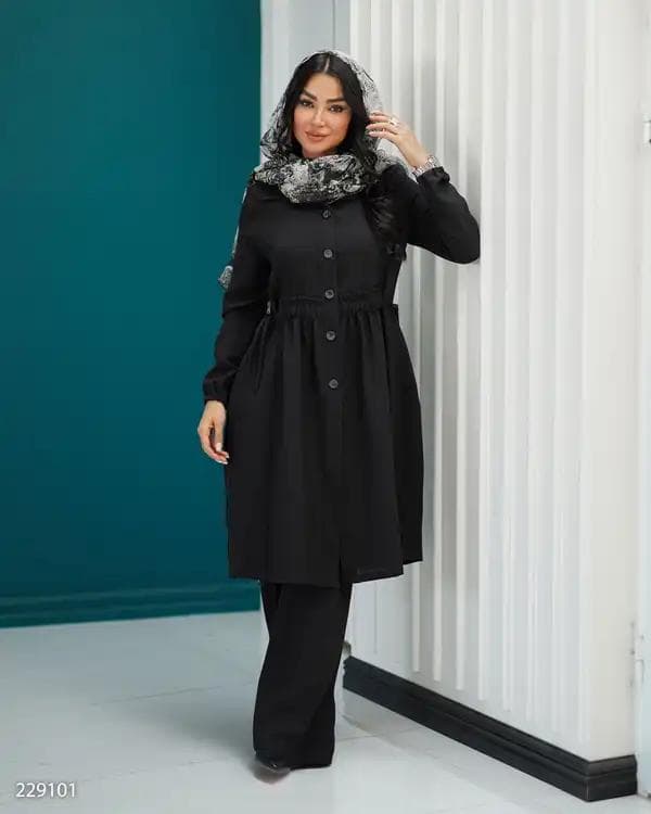 مانتو بلند زنانه مشکی مدل دریاالسانا Elsana کد2291