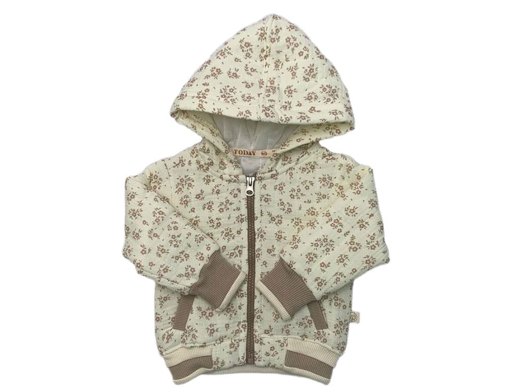 سویشرت کلاه دار نوزادی دخترانه رنگ کرم شیری طرح گل