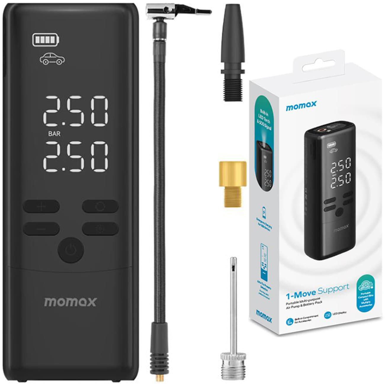 پمپ باد و چراغ قوه شارژی مومکس CR16D