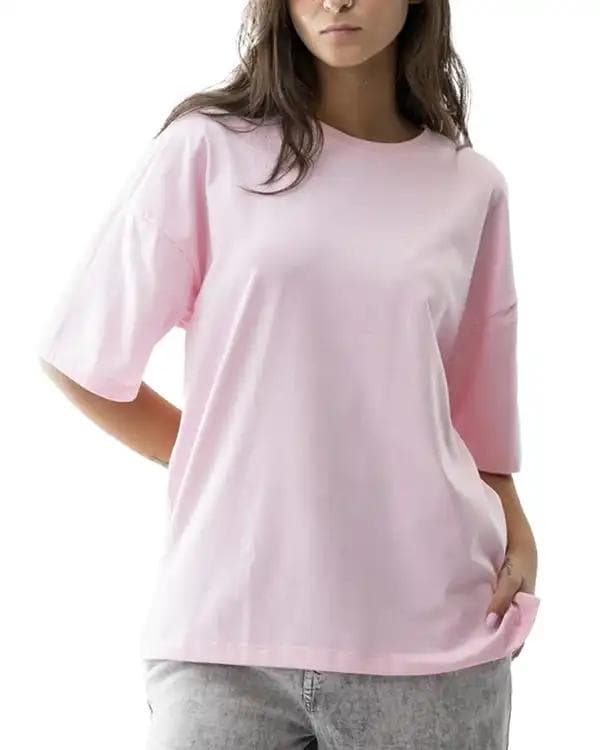 تی شرت زنانه ریلکس فیت صورتی آر ان اس RNS کد 11022407