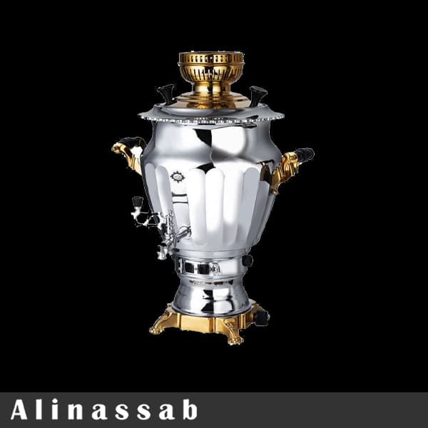 سماور گازی عالی نسب مدل نگین نفیس طلائی 6 لیتری