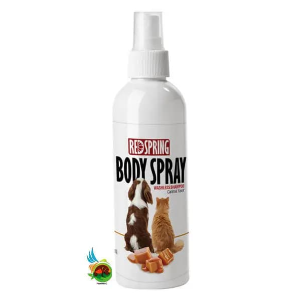 اسپری ( شامپو ) ضد عفونی کننده و تمیز کننده بدن رد اسپرینگ به رایحه کارامل مخصوص حیوانات خانگی Redspring body spray حجم ۱۵۰ میلی لیتر