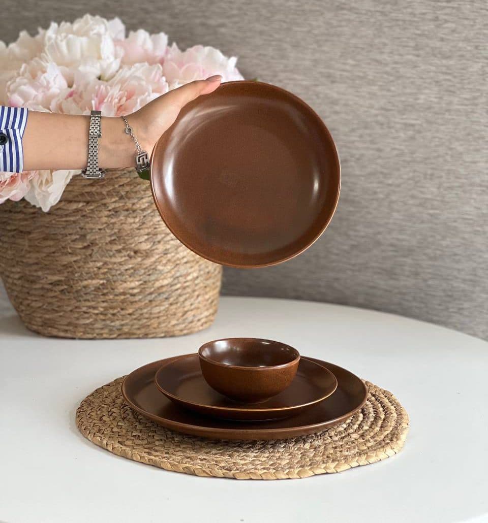 سرویس غذاخوری تک نفره طرح ایکیا – رنگ ری اکتیو قهوه ای
