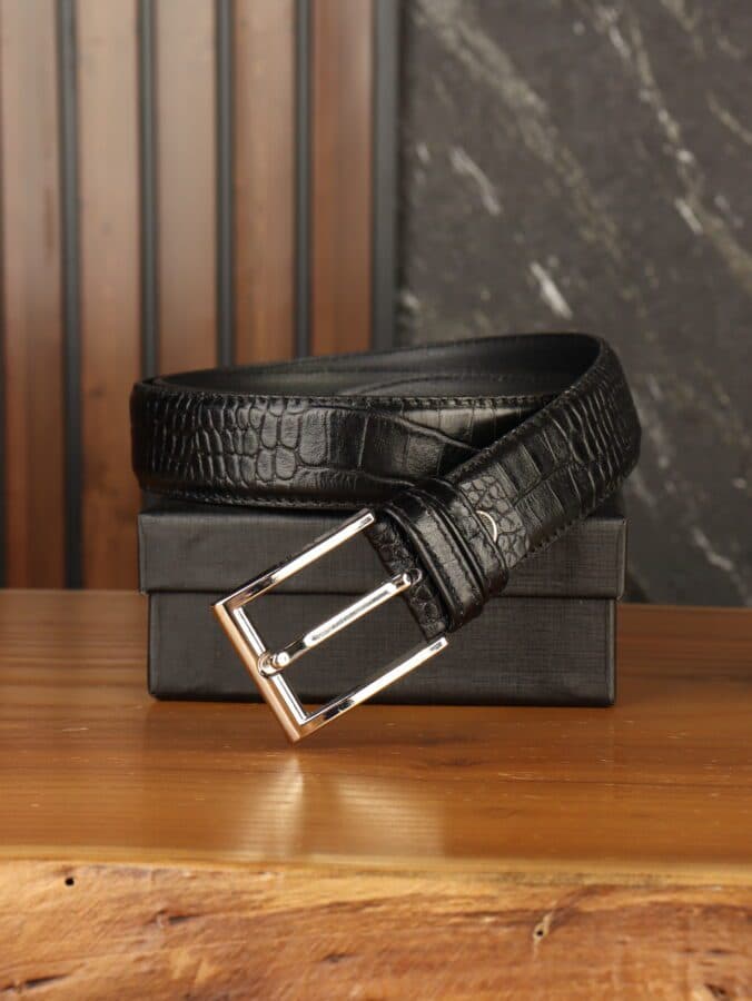 کمربند چرم طبیعی کروکدیلی مردانه بیورا مدل میخی km016