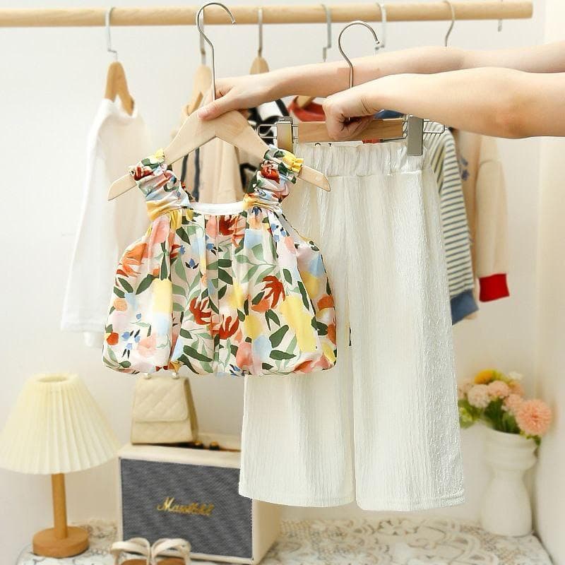 ست تاپ گلدار و شلوار بندی