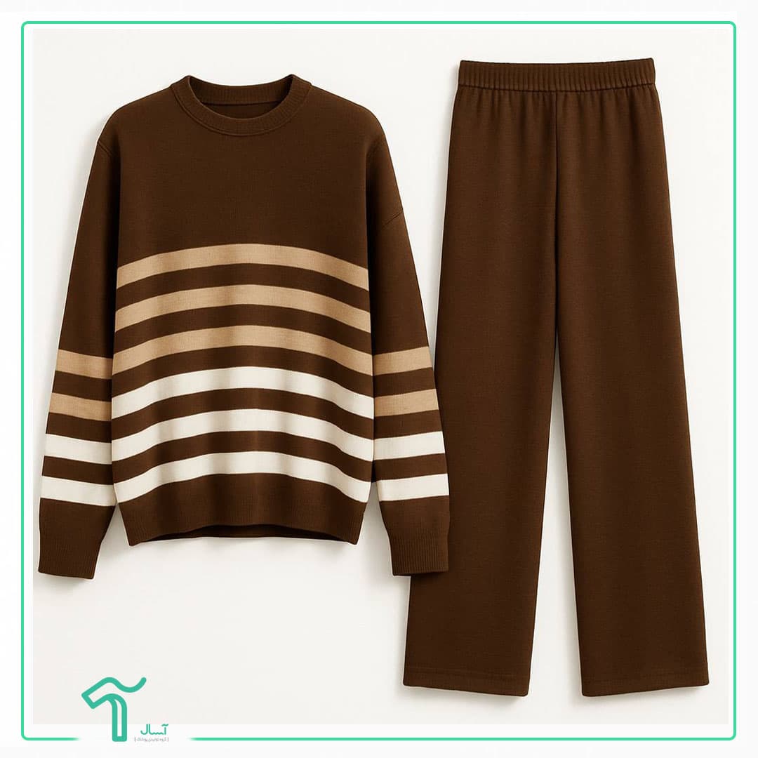 ست بلوز شلوار بافت راه راه 3 رنگ کد 9291