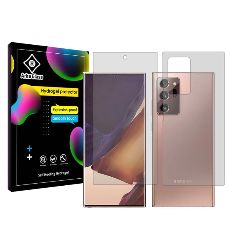محافظ صفحه نمایش شفاف گوشی سامسونگ Galaxy Note20 Ultra 5G آرکا گلس مدل Tough به همراه محافظ پشت گوشی