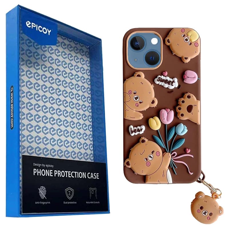 کاور گوشی اپل iPhone 13- 14 اپیکوی مدل Chubby Bear به همراه آویز