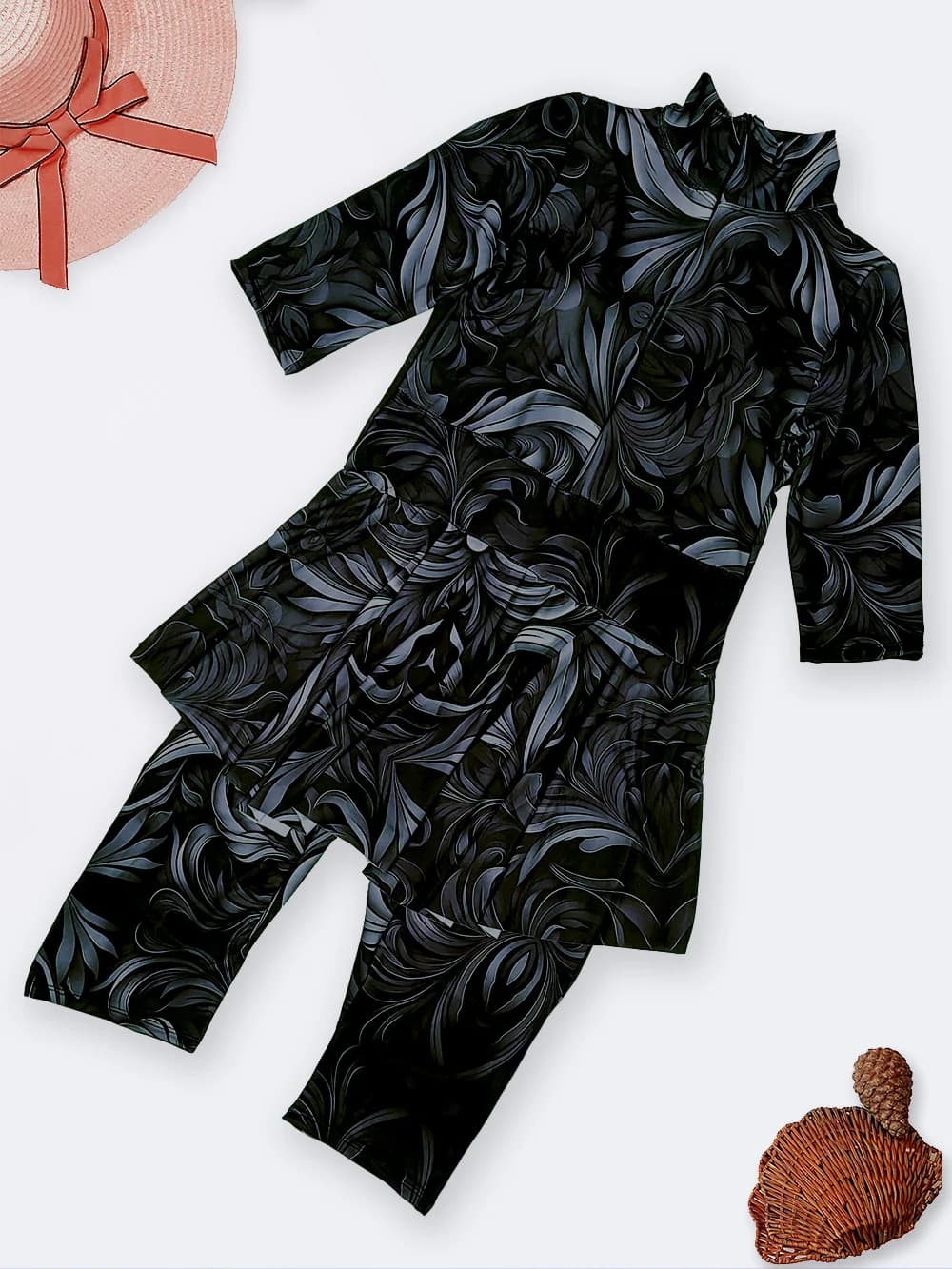 مایو نیمه اسلامی پوشیده زنانه مدل دامنی آستین دار و پادار اسپیدو ( Speedo ) ضد کلر