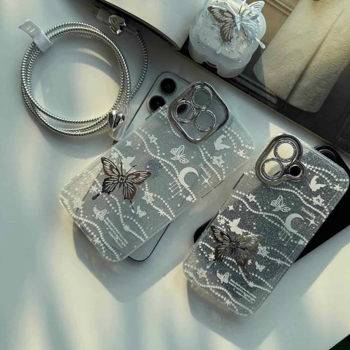 قاب آیفون تک پروانه کریستالی