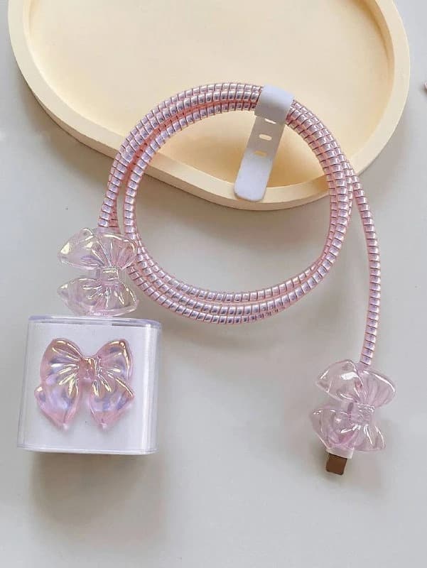 پک محافظ شارژر کریستالی ۲۰ وات سه پین آیفون پاپیون هولوگرامی صورتی