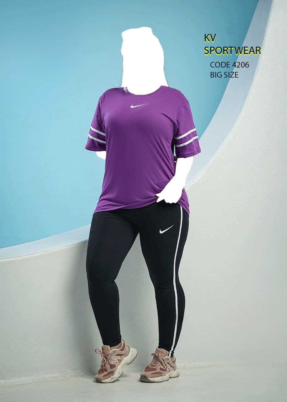 ست تیشرت شلوار نخ پنبه سایز بزرگ ورزشی زنانه NIKE کد 0012