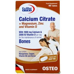 قرص کلسیم سیترات همراه با منیزیم زینک و ویتامین دی 45 عددی یورو ویتال