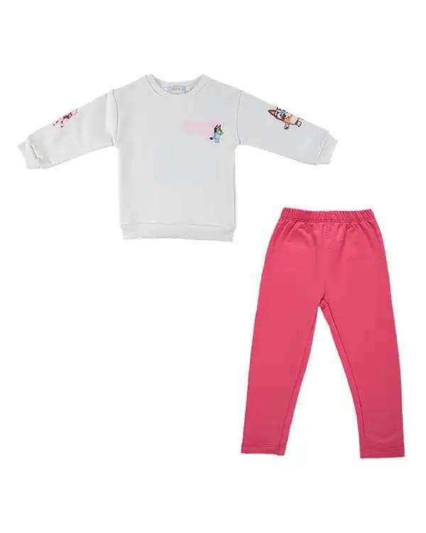 ست بلوز و شلوار نوزادی دخترانه سفید صورتی فیورلا Fiorella مدل بلویی و دوستان کد 25516