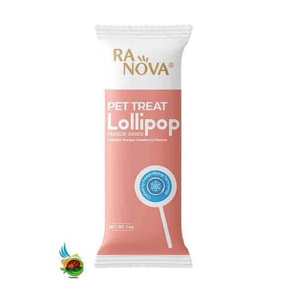 تشویقی آبنبات چوبی گربه لالی پاپ رنووا طعم مرغ و کرنبری Pet Terat Lollipop Ranova وزن ۱.۴ گرم