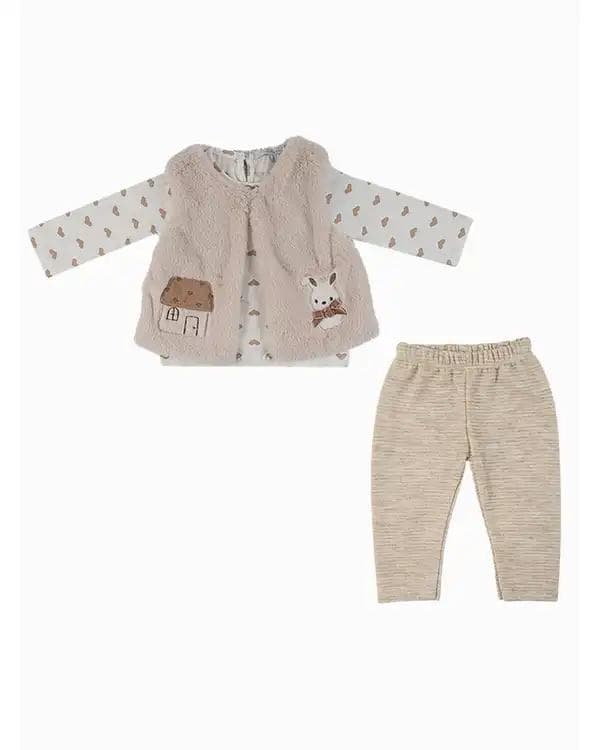 ست سه تکه لباس دخترانه نوزادی استخوانی فیورلا Fiorella مدل خرگوش و خانه کد 25523