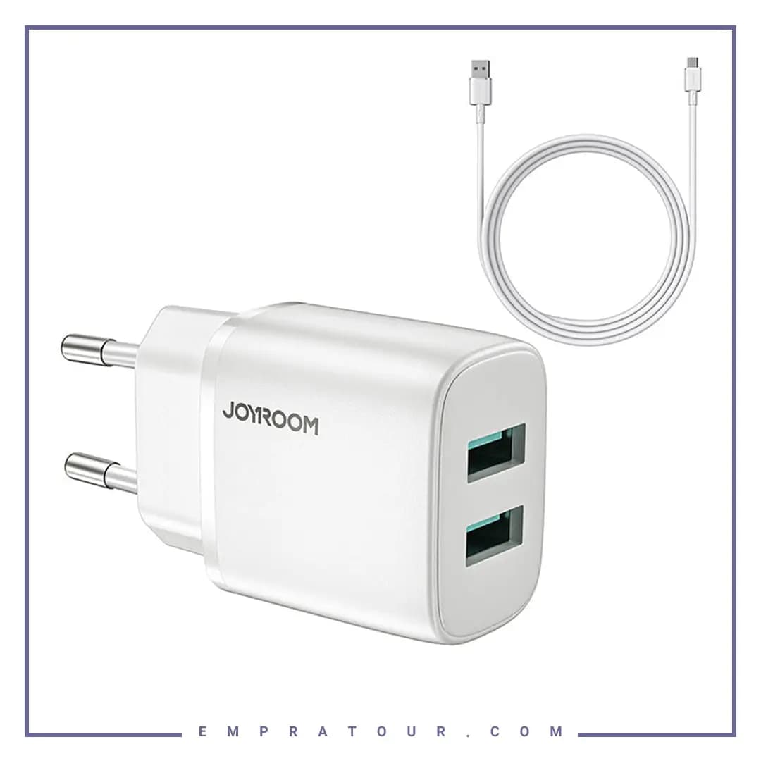 آداپتور شارژ دو پورت همراه با کابل جویروم JOYROOM Mini Fast Charger Dual Ports L-2A123