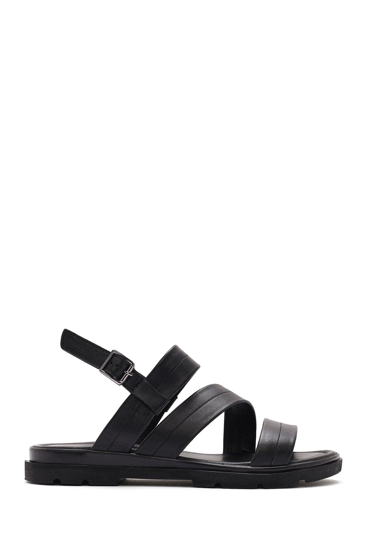 صندل زنانه چرمی مشکی سگک‌دار دری مد