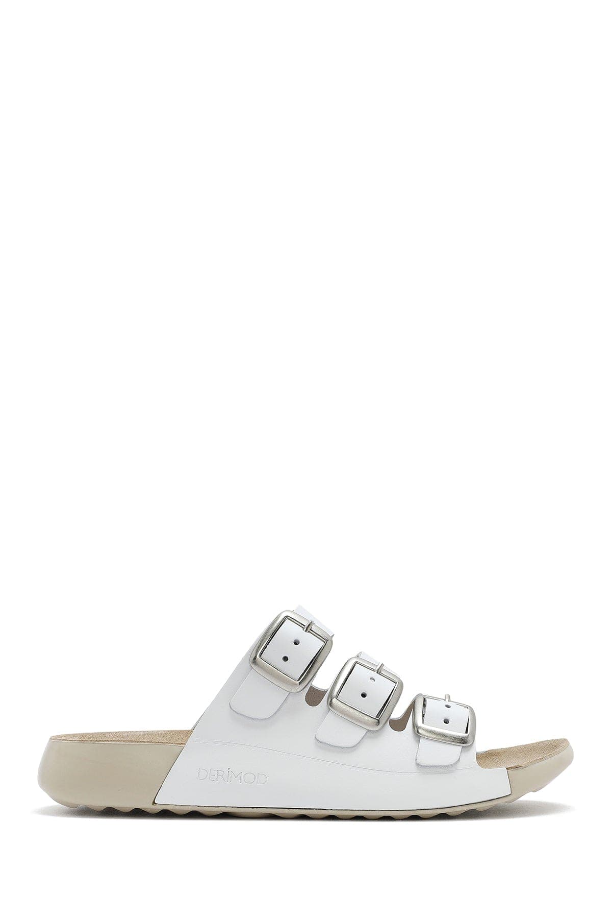 دمپایی راحتی زنانه چرم سفید سگک‌دار دری مد