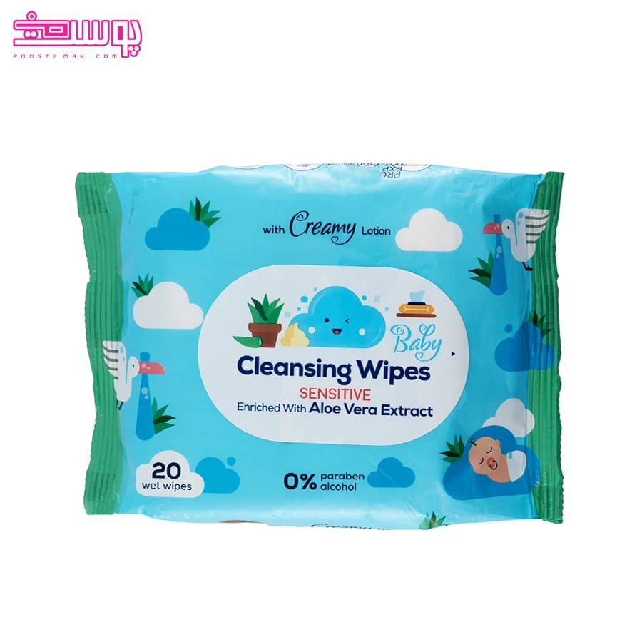 دستمال مرطوب کودک حاوی آلوئه ورا کانواس بسته ۲۰ عددی
