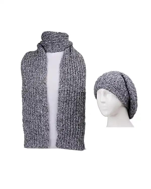 ست کلاه و شال گردن بافت طوسی تارتن Tartan مدل ریب درشت کد 212100140