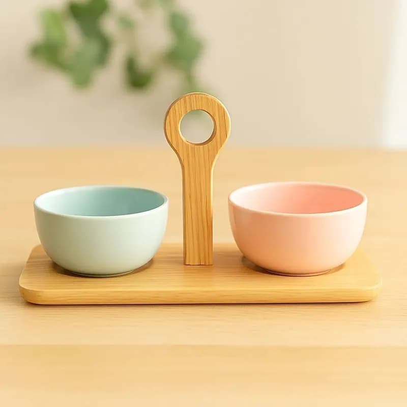 اردورخوری دوپیاله چوب سرامیک مدل فلورا