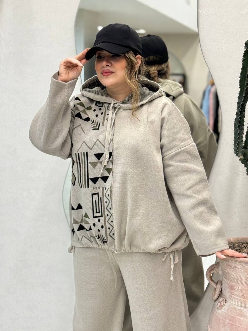 ست هودی شلوار بافت ماهگون