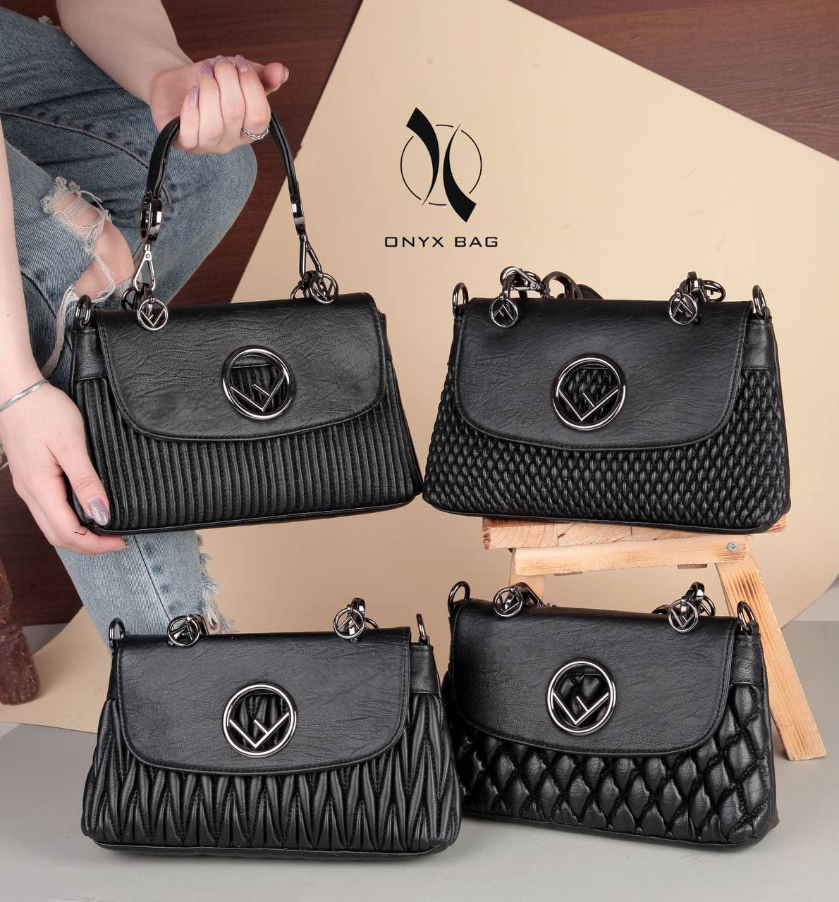 کیف مجلسی زنانه چرم دستی دوشی فندی برند اونیکس onyx مشکی شیک وارداتی جدید رسمی شب