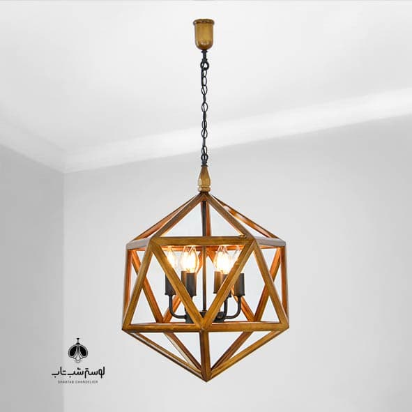 لوستر آویز مدرن چوبی 6 شعله خورشید دارکار مشکی – کد 220