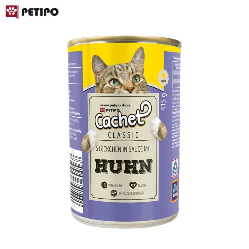 غذای کنسرو گربه بالغ با طعم گوشت مرغ کچت (Cachet Classic Can Hunh) وزن 400 گرم