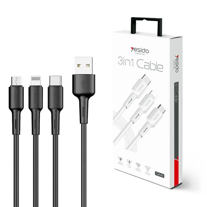 کابل شارژر یسیدو مدل CA-41 از نوع 3 سر به متراژ 120 سانتی متر