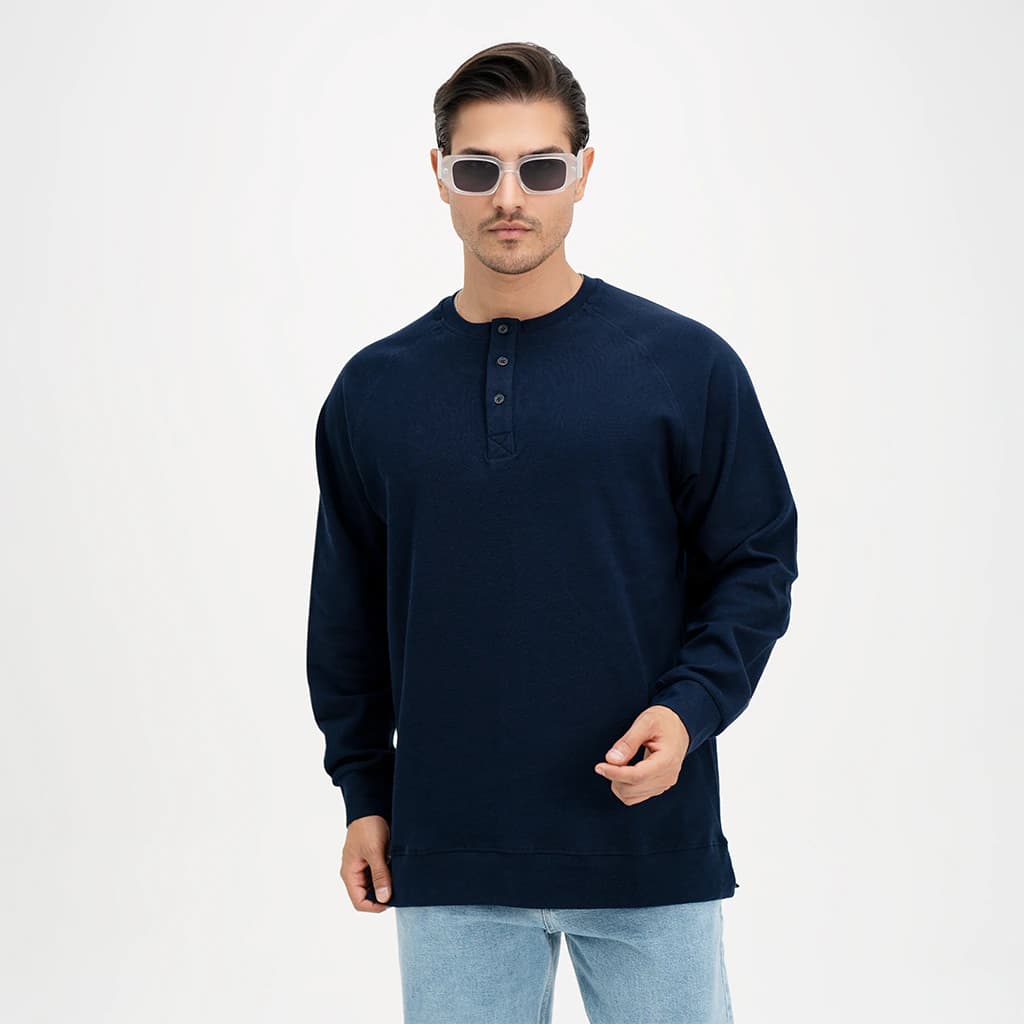 تیشرت آستین بلند حصیری مدل یقه هنلی 500320