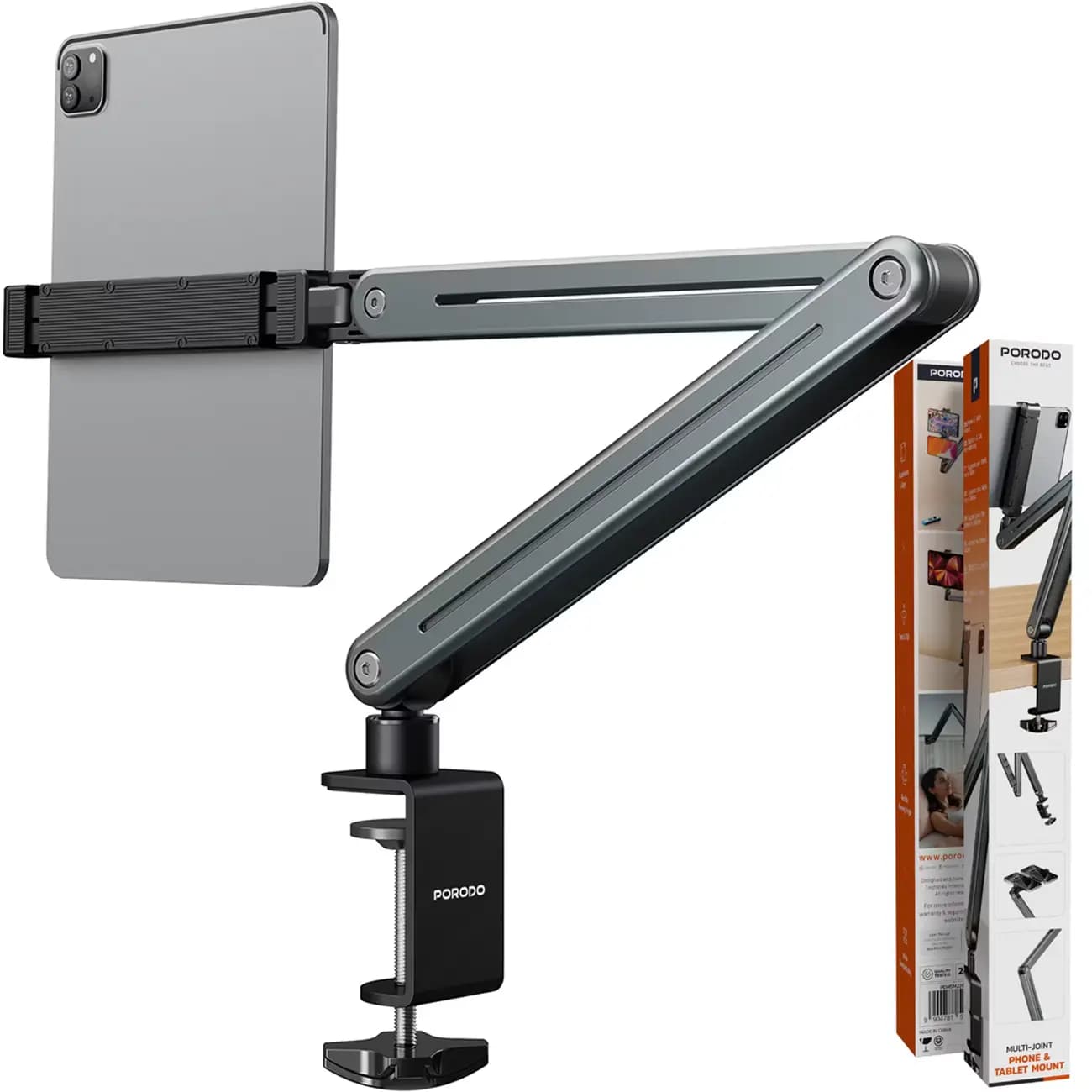 هولدر گوشی موبایل و تبلت پورودو PORODO PD-HSM22-GY با قابلیت اتصال به لبه میز و تخت