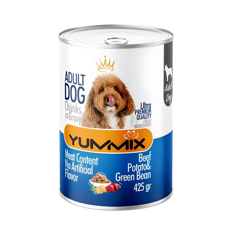 کنسرو سگ بالغ یامیکس مدل چانک با گوشت گاو سیب‌زمینی و لوبیاسبز Yummix Beef Potato Green Bean Adult Dog Can وزن 425 گرم